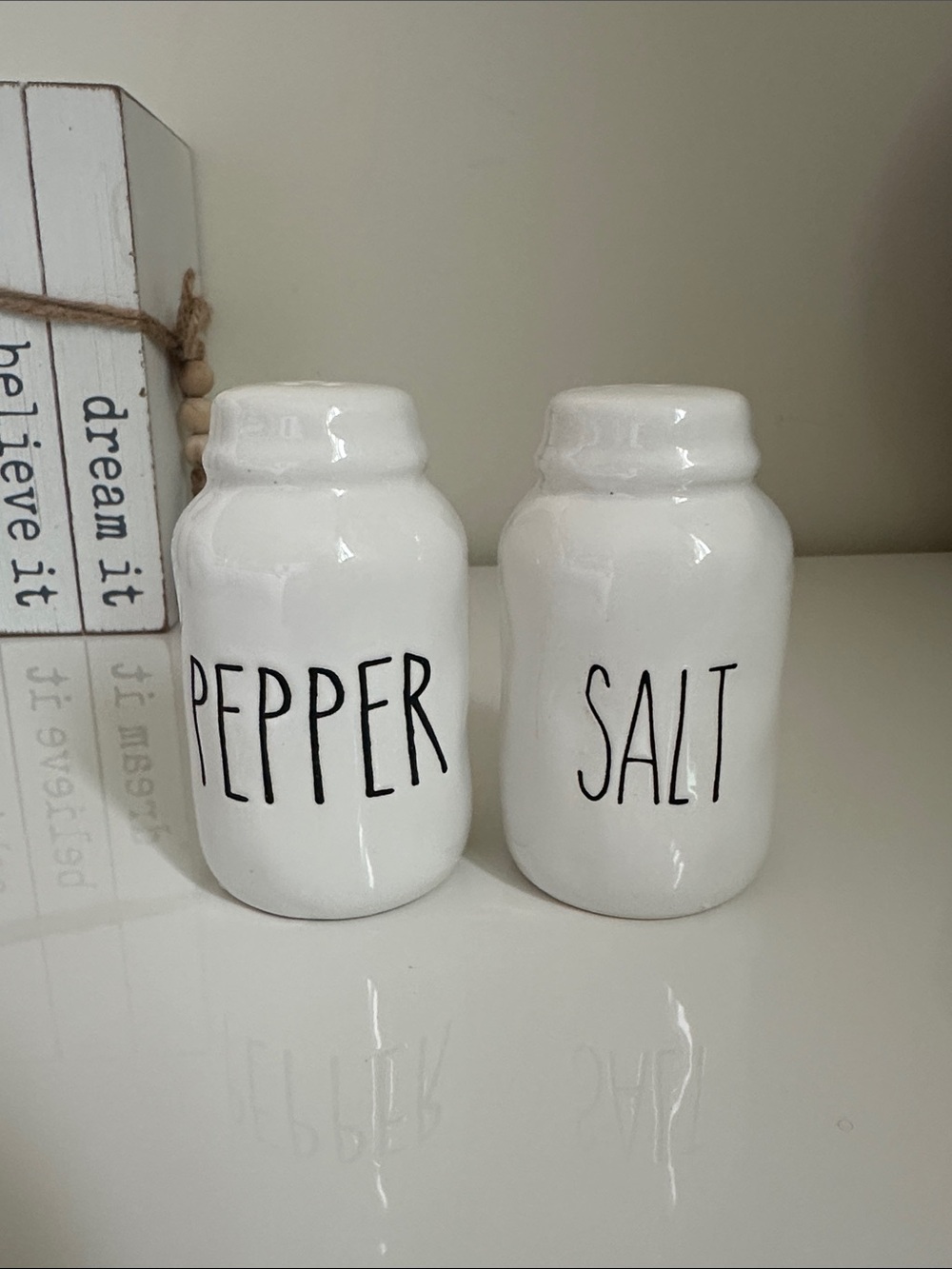 White Ceramic Salt and Pepper Jars NWOT